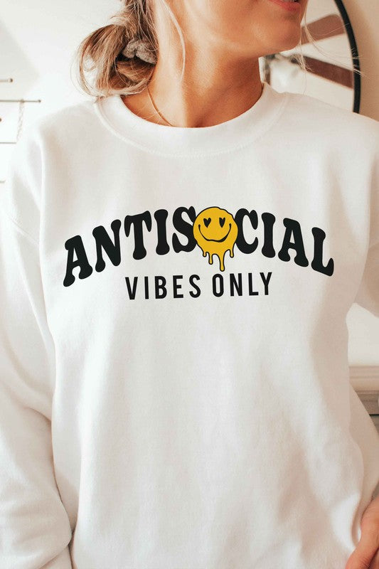 ANTISOCIAL VIBES ONLY HAPPY FACE SWEATSHIRT