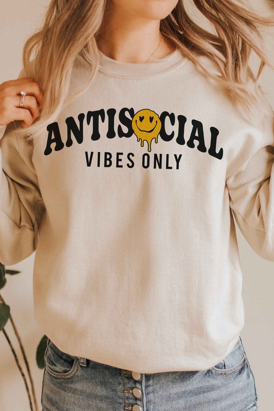 ANTISOCIAL VIBES ONLY HAPPY FACE SWEATSHIRT