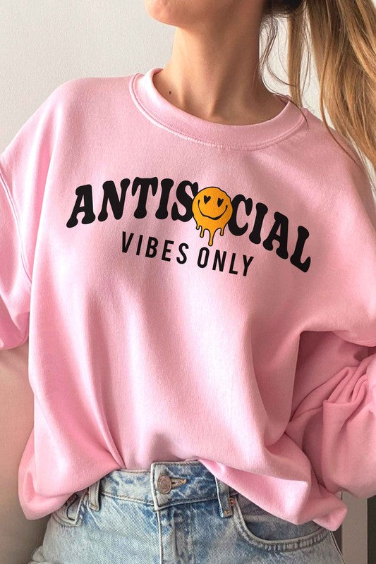 ANTISOCIAL VIBES ONLY HAPPY FACE SWEATSHIRT