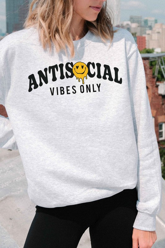 ANTISOCIAL VIBES ONLY HAPPY FACE SWEATSHIRT