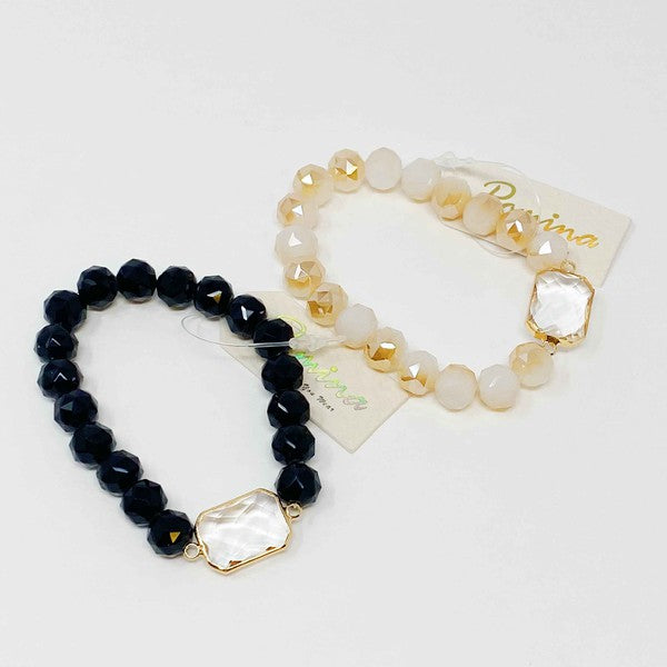 Diamond Cut Beads Stretch Bracelet