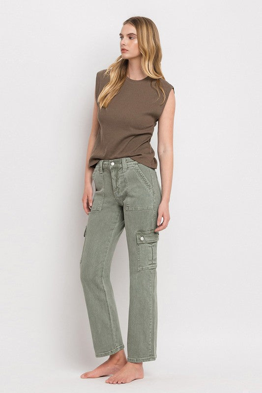 High Rise Cargo Straight Jeans