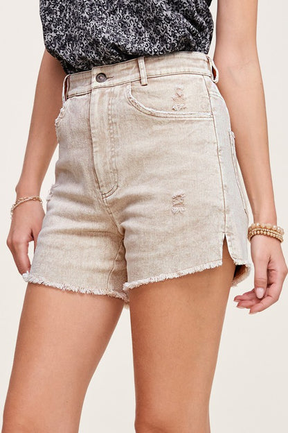 CASUAL WASHED STYLE DENIM SHORTS WITH POCKETS