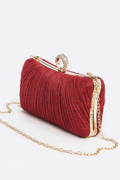 Pleated Metallic Box Clutch Bag