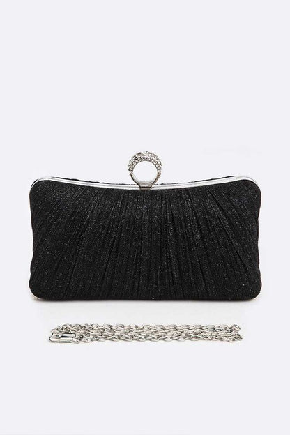 Pleated Metallic Box Clutch Bag