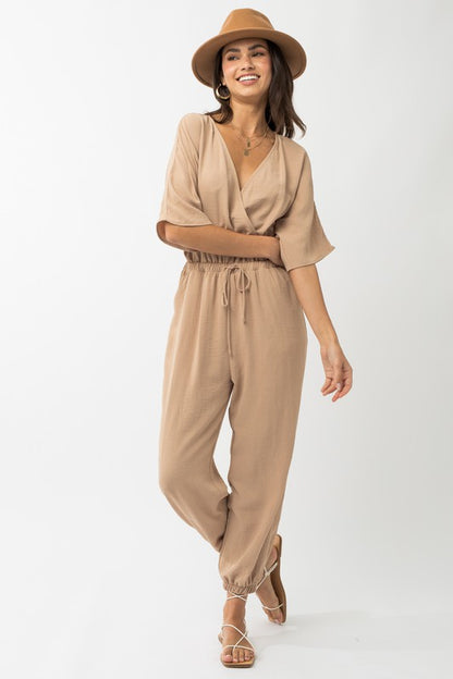 Dolman Sleeve Surplice Jumpsuit