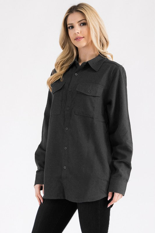 Womens Boyfriend Solid Flannel Shirt