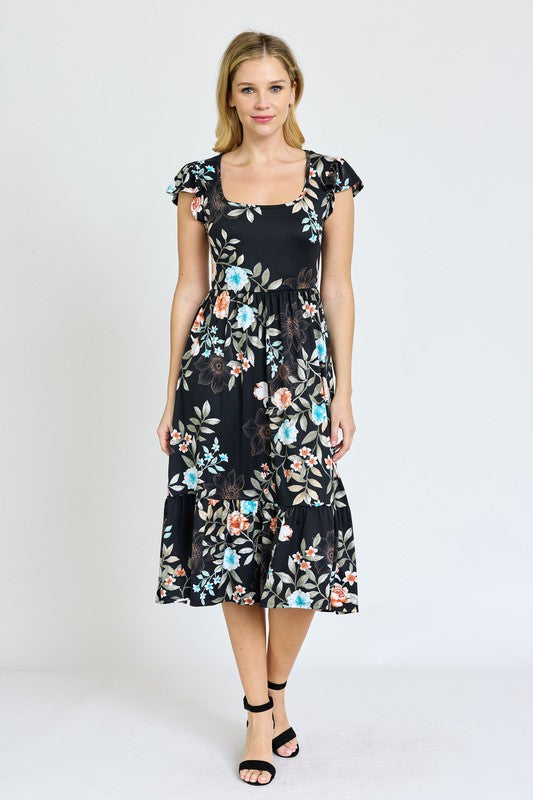 Plus Flutter Sleeve Ditsy Floral Sundress