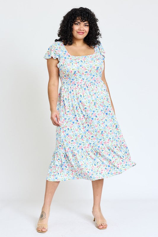 Plus Flutter Sleeve Ditsy Floral Sundress