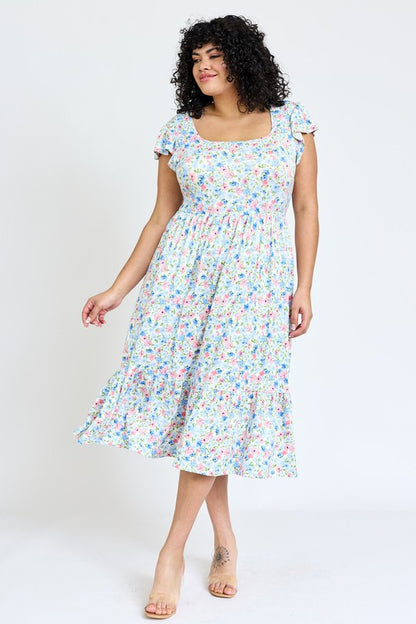 Plus Flutter Sleeve Ditsy Floral Sundress