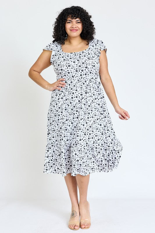 Plus Flutter Sleeve Ditsy Floral Sundress