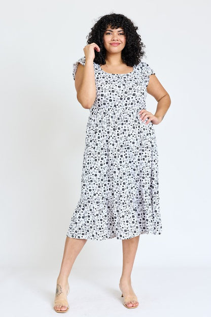 Plus Flutter Sleeve Ditsy Floral Sundress