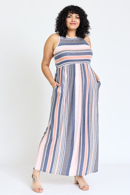 Plus Vintage Stripe Maxi Dress