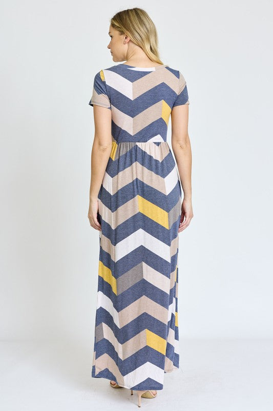 Chevron Short Sleeve Maxi Dress