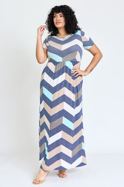 Plus Chevron Short Sleeve Maxi Dress