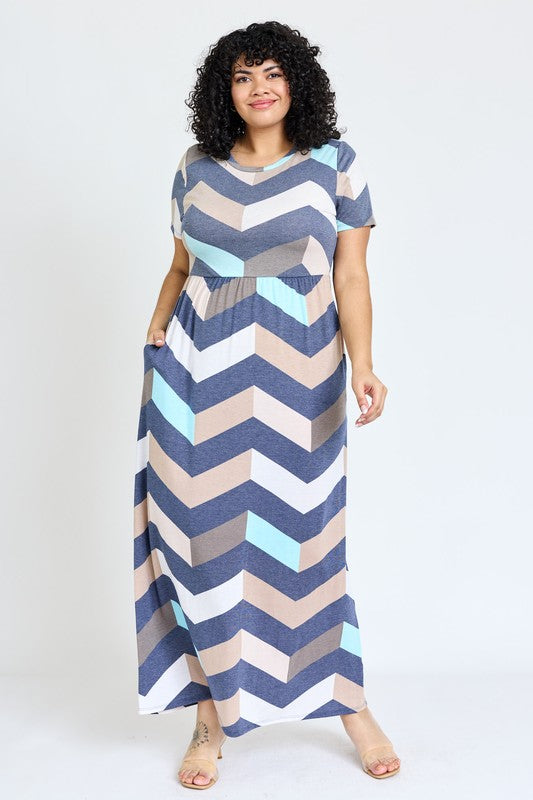 Plus Chevron Short Sleeve Maxi Dress