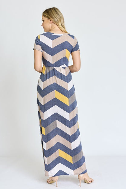 Chevron Short Sleeve Maxi Dress