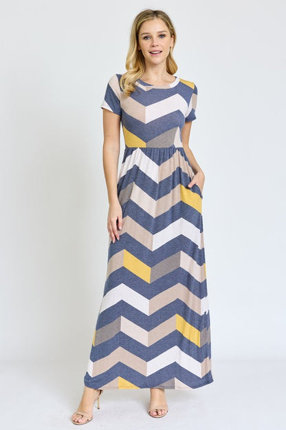 Chevron Short Sleeve Maxi Dress