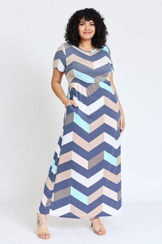 Chevron Short Sleeve Maxi Dress