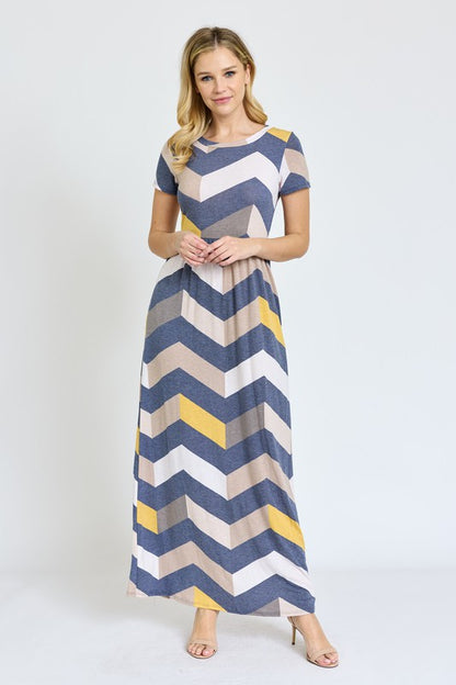 Plus Chevron Short Sleeve Maxi Dress