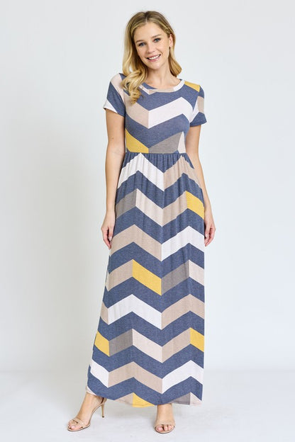 Plus Chevron Short Sleeve Maxi Dress