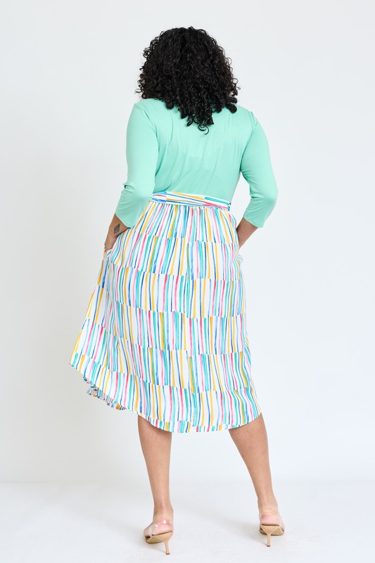 Quarter Sleeve Stripe Sash Midi Dress