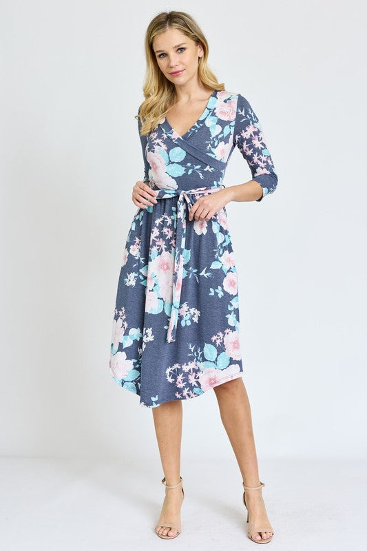 Surplice Sash Midi Dress