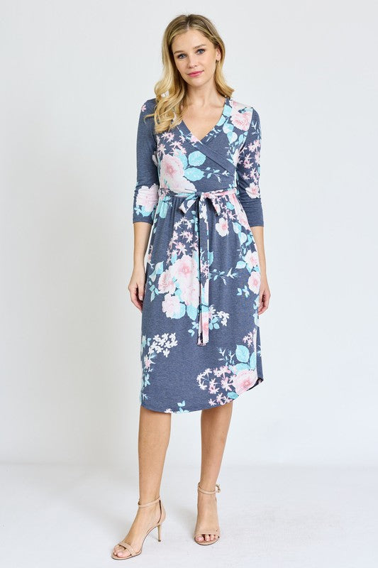 Surplice Sash Midi Dress