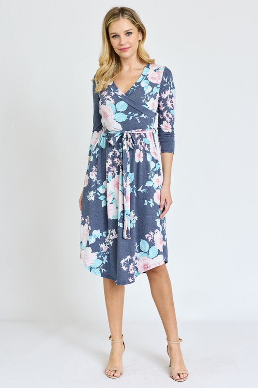 Surplice Sash Midi Dress