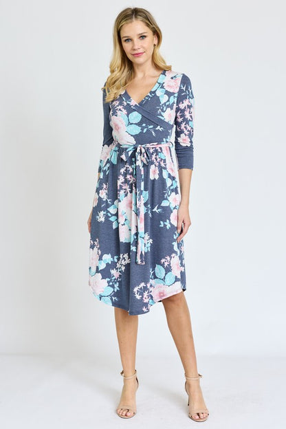 Surplice Sash Midi Dress