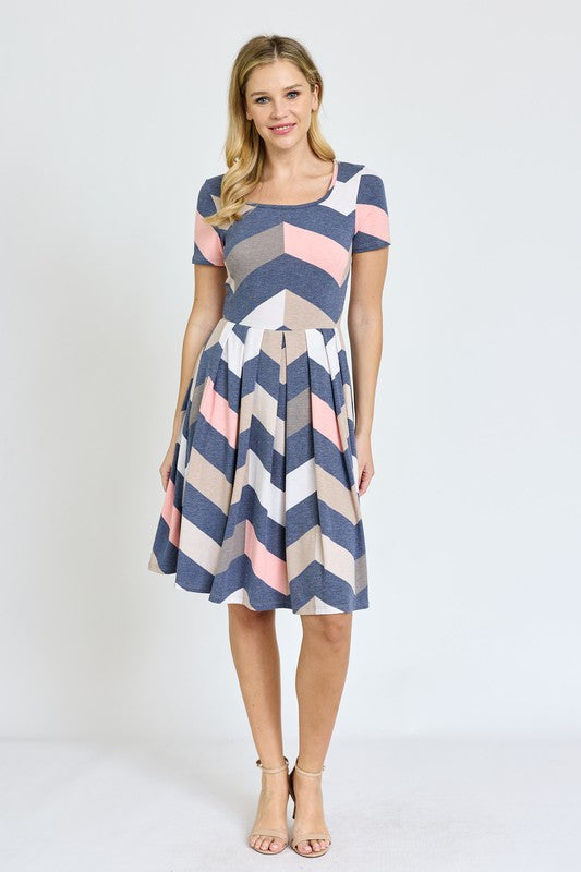 Plus Chevron Pleated Midi Dress