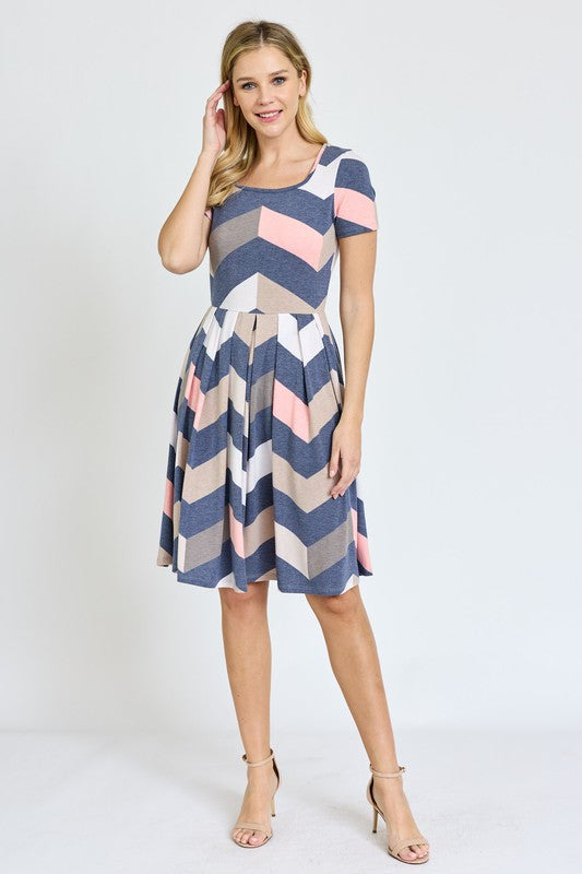 Plus Chevron Pleated Midi Dress