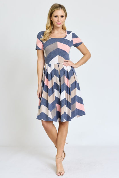 Plus Chevron Pleated Midi Dress