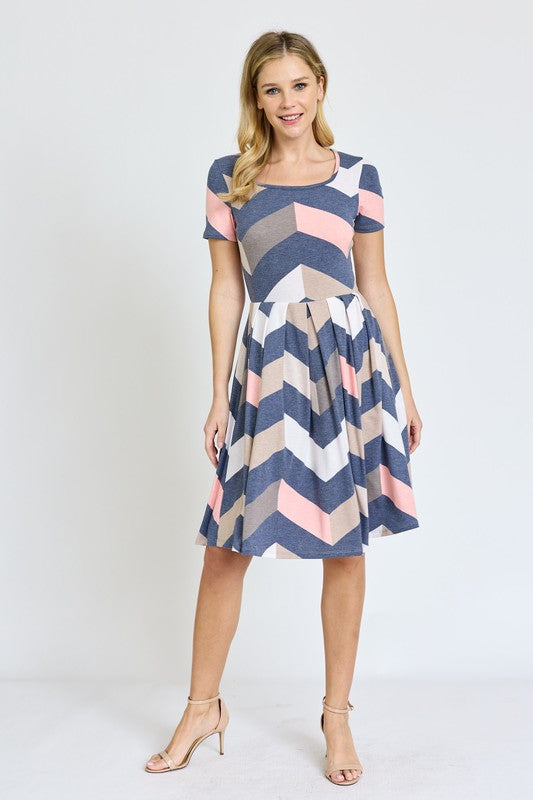 Plus Chevron Pleated Midi Dress