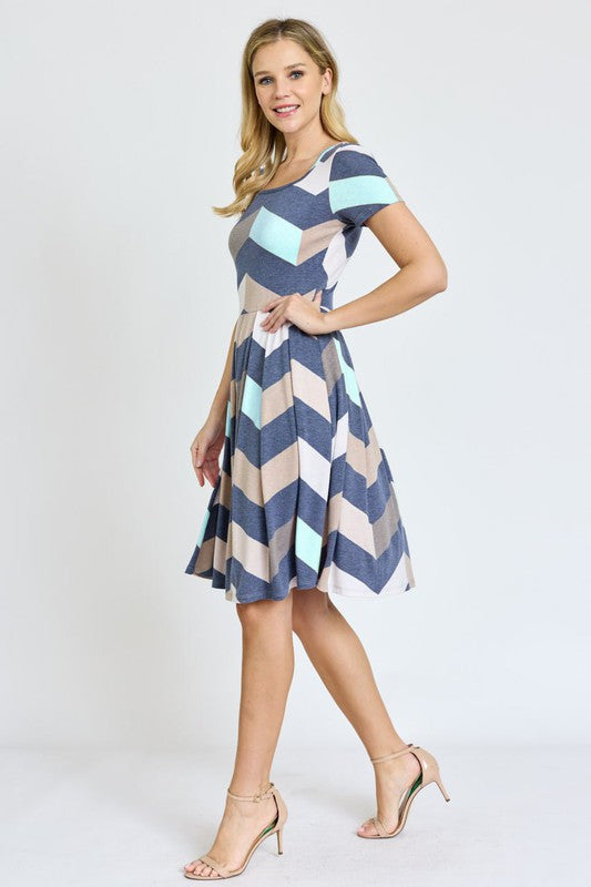 Plus Chevron Pleated Midi Dress