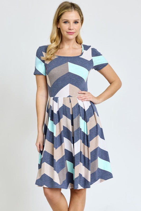 Plus Chevron Pleated Midi Dress