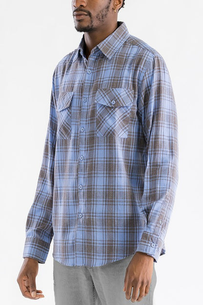 LONG SLEEVE FLANNEL FULL PLAID CHECKERED SHIRT