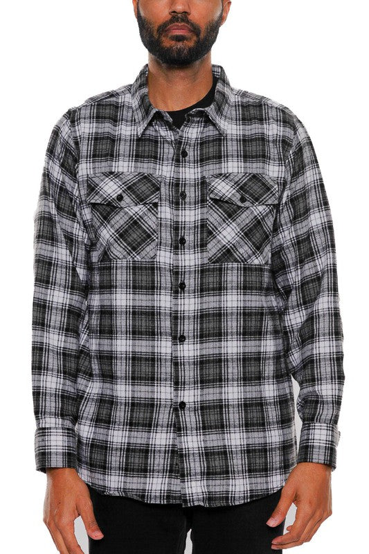 Regular Fit Checker Plaid Flannel Long Sleeve