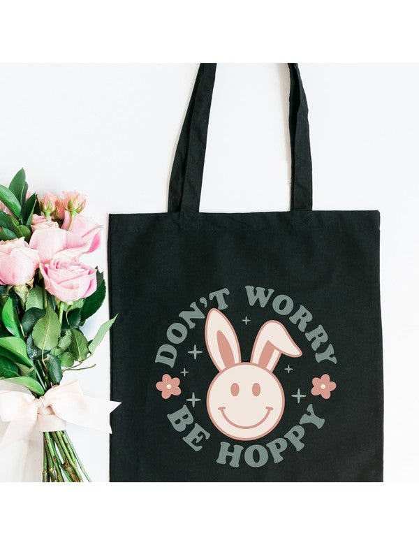 Be Hoppy Smiley Bunny Canvas Tote