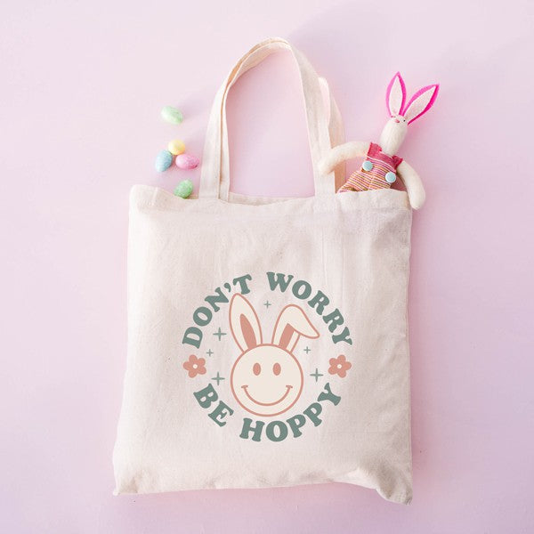 Be Hoppy Smiley Bunny Canvas Tote