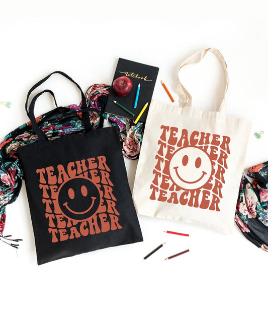 Teacher Smiley Face Wavy Tote