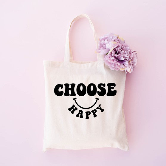 Choose Happy Bold Smiley Face Tote