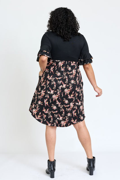 Plus Double Ruffle Sleeve Midi Dress