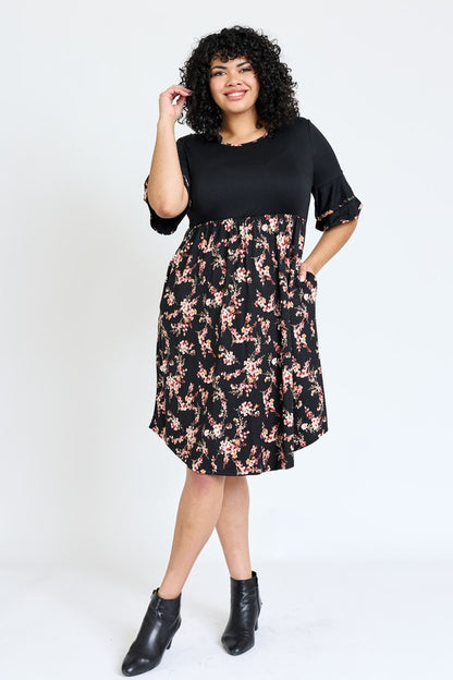 Plus Double Ruffle Sleeve Midi Dress