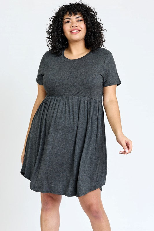 Plus Short Sleeve Solid Mini Dress