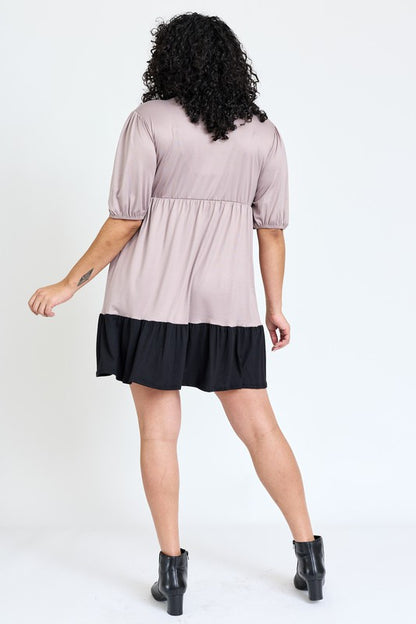 Plus Two Tone Tiered Mini Dress