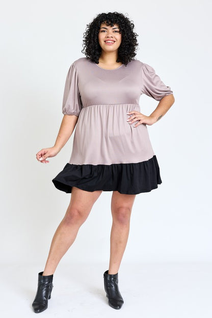 Plus Two Tone Tiered Mini Dress