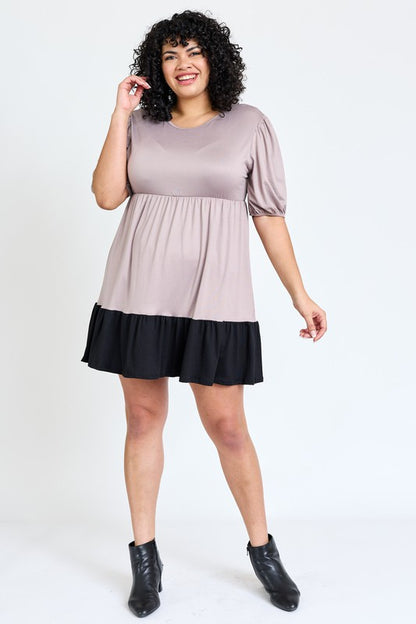 Plus Two Tone Tiered Mini Dress