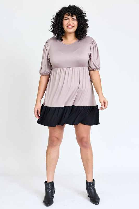 Plus Two Tone Tiered Mini Dress