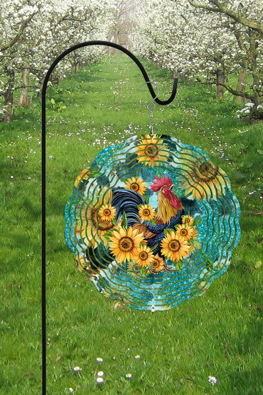 Rooster Sunflower Garden Wind Spinner